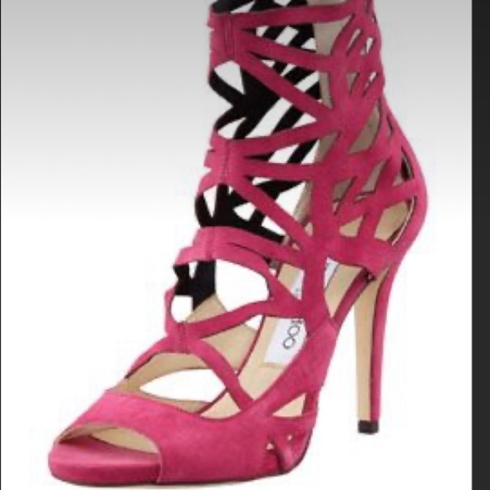 Jimmy Choo pink verdict suede cage sandal